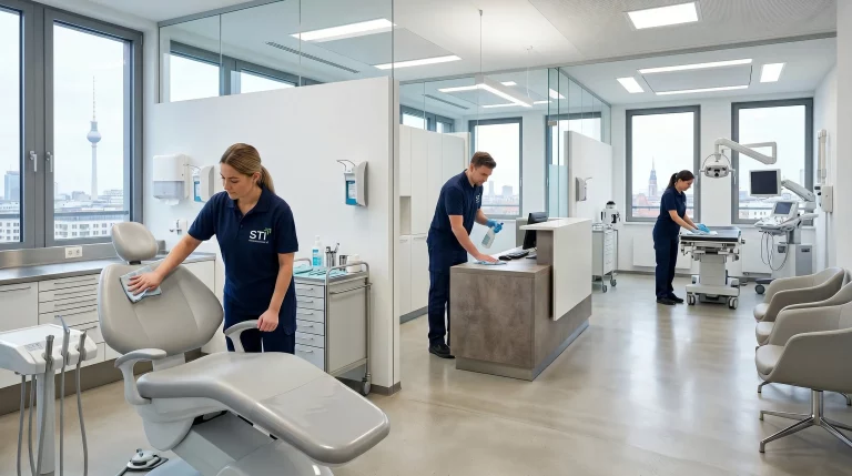 Praxisreinigung Berlin mit STI Gebäudeservice Reinigungsteam in moderner Arztpraxis