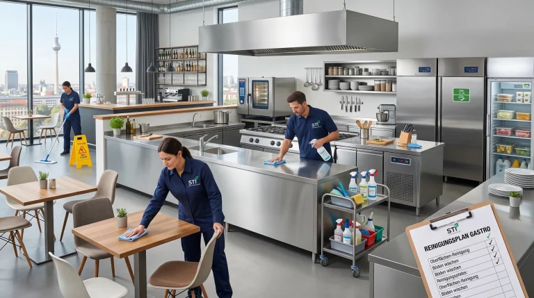 Reinigungsplan Gastronomie mit STI Gebäudeservice Reinigungsteam in Restaurantküche